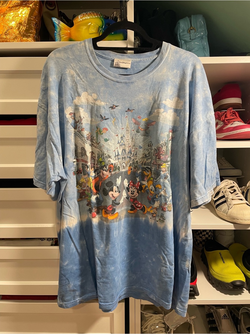 Vintage Disney Blue Tie-Dye Short Sleeve Tee with Mickey & Friends